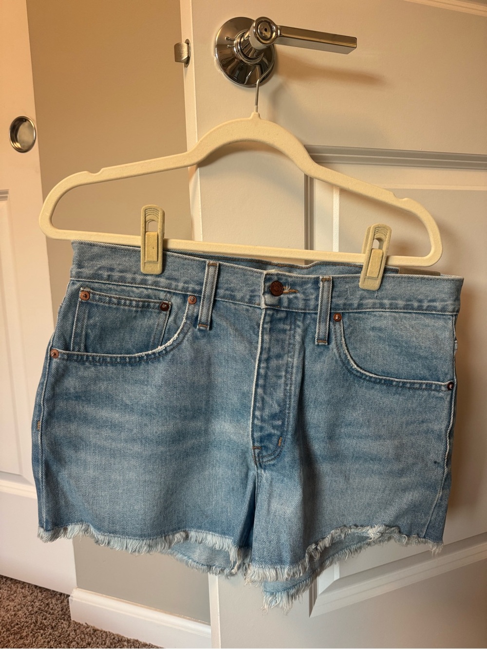 Madewell Light Blue Relaxed Denim Shorts with Frayed Hem